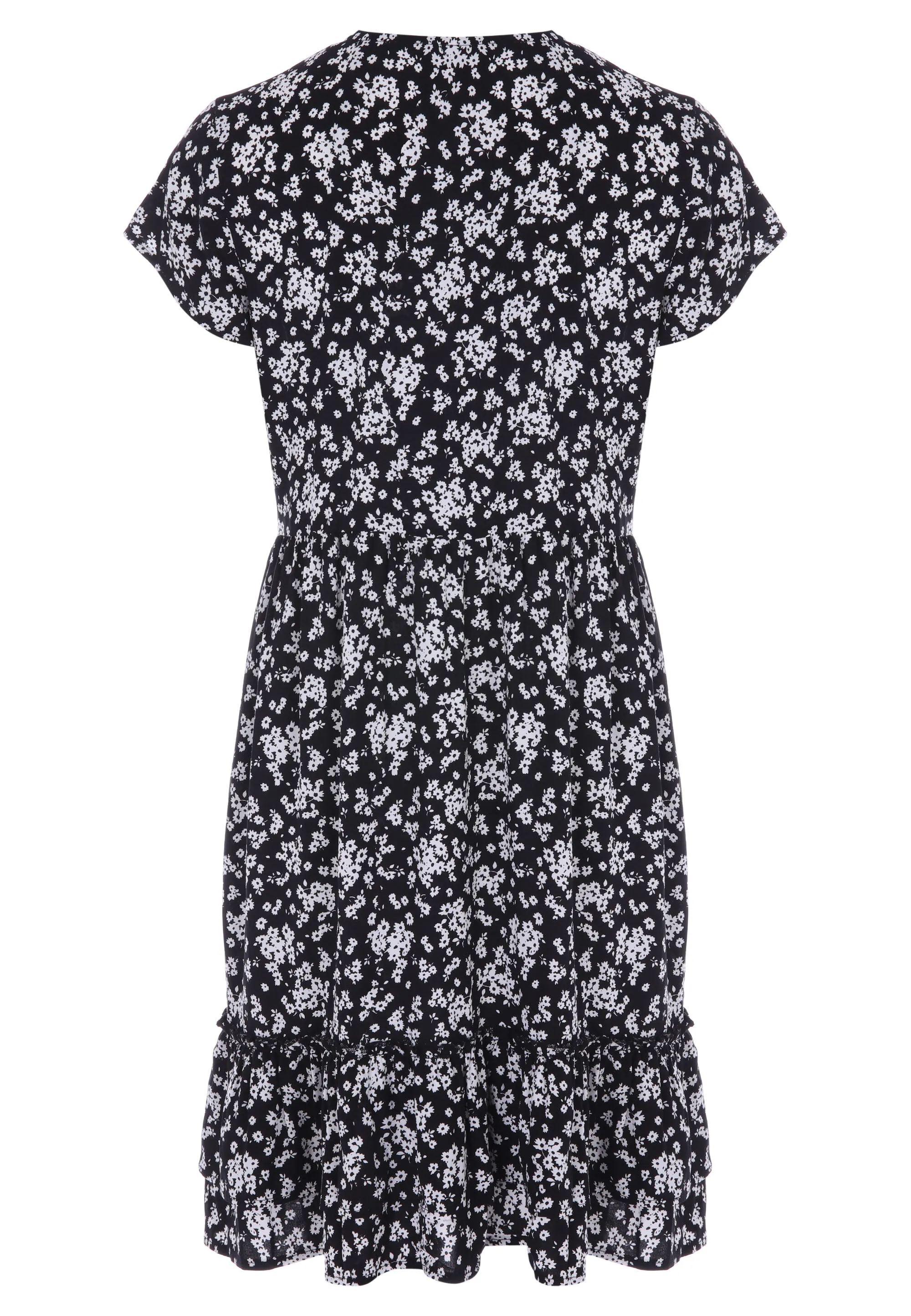 Womens Black Floral Ruffle Hem Dress