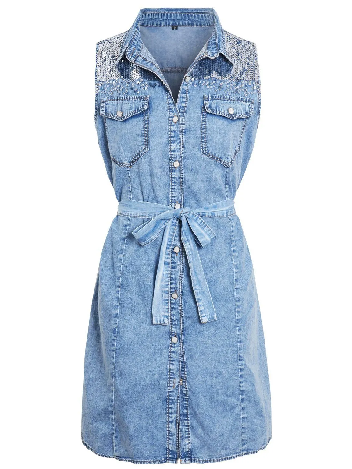 Womens sleeveless Denim Shirt Dress with Sequins, UK Sizes 8 to 16