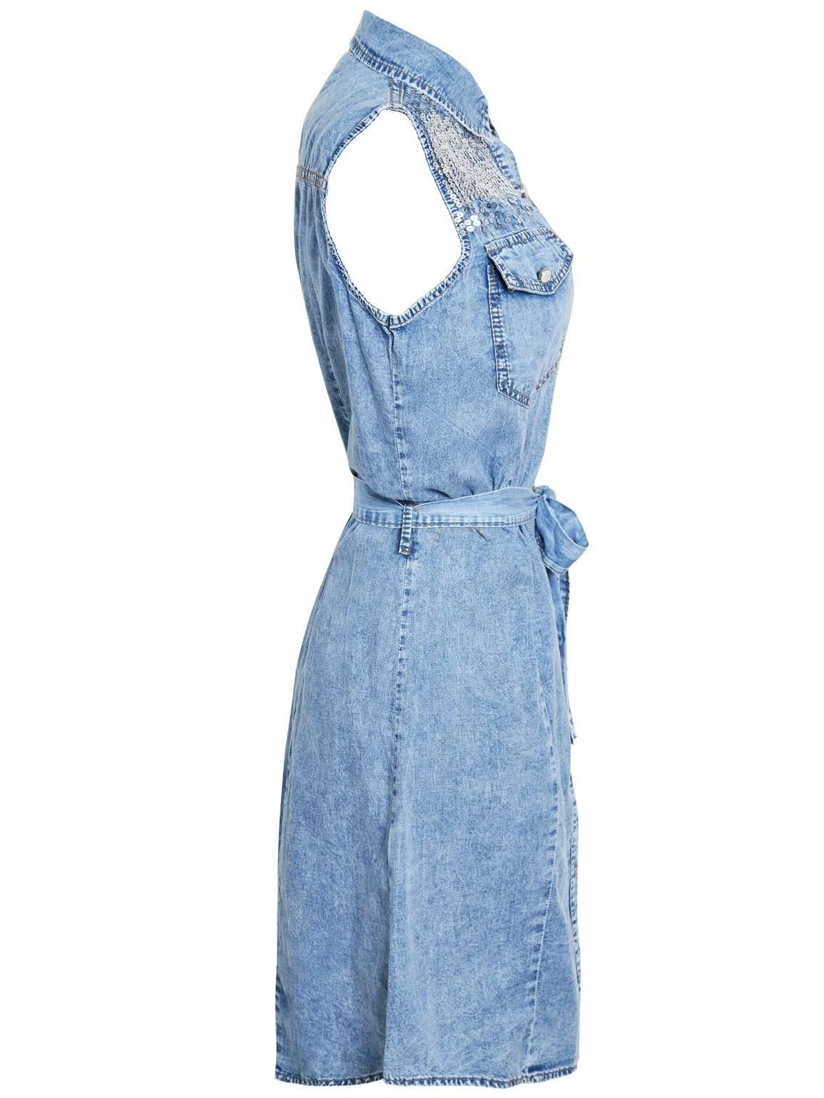 Womens sleeveless Denim Shirt Dress with Sequins, UK Sizes 8 to 16